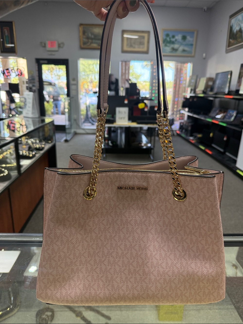 Michael Kors Blush Pink Saffiano Chain-Handle Shoulder Tote